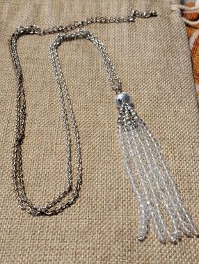 Silver Crystal Tassel Pendant Necklace - Women's Jewelry